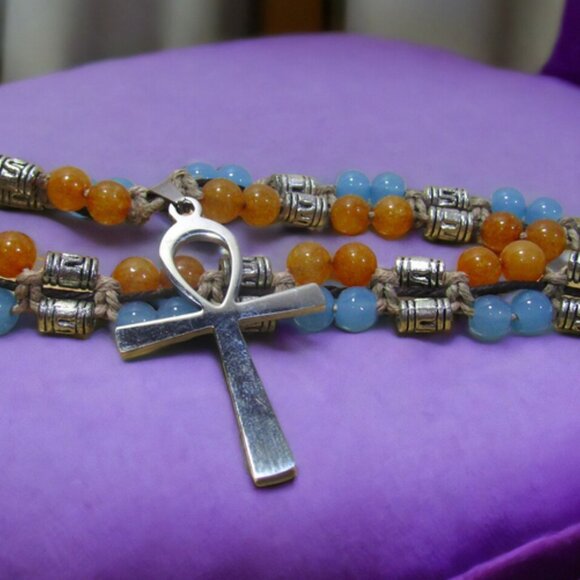 Handmade Egyptian Ankh Necklace with Gemstone Beads.  One of a Kind! - Picture 3 of 6